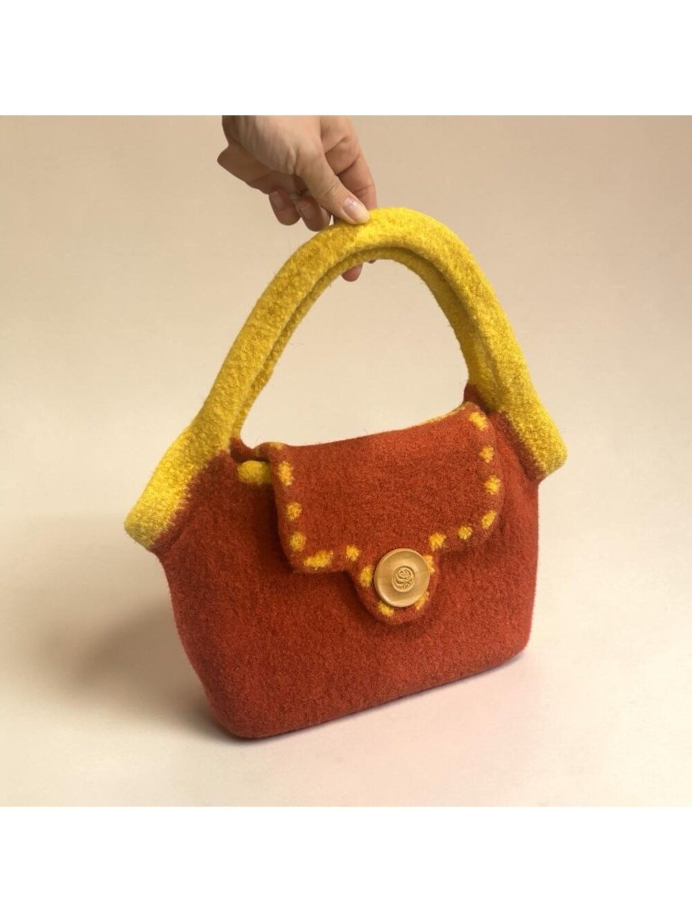 Felted Wool Purse Handmade 13” Medium Yellow Bag Tote Boho Hippie Fall Autumn